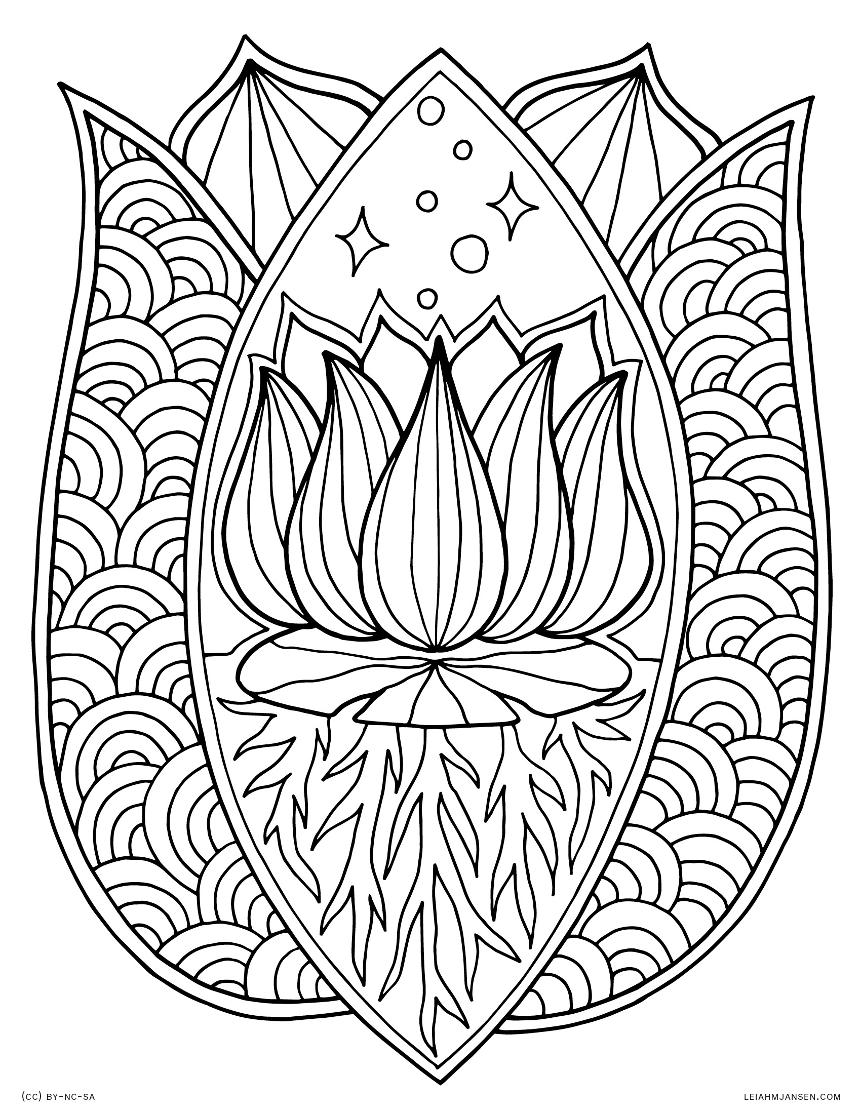 by Lotus Roots Decorative Lotus Flower in the Mud Free Printable Coloring Page for Adults