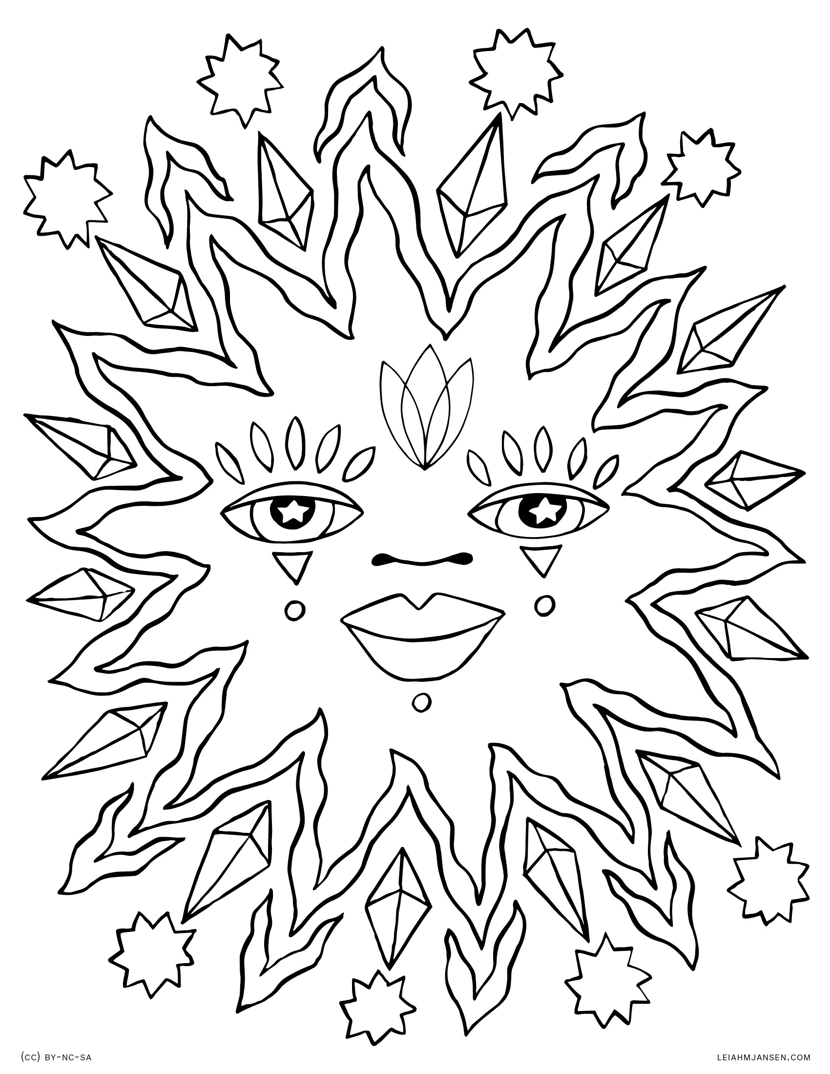 Celestial Sun Smiling Sunburst Free Printable Coloring Page for Adults and Kids