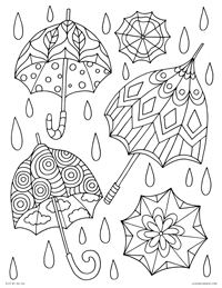 Decorated Umbrellas - Spring Rain - Free Printable Coloring Page for Adults and Kids, by leiahmjansen.com @oleiah
