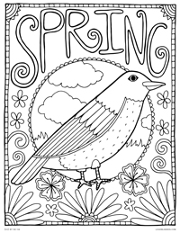 Spring Robin - Seasonal Spring Bird - Free Printable Coloring Page for Adults and Kids, by leiahmjansen.com @oleiah
