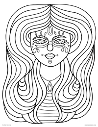 Flowy Hair Woman - Festi Magick Hippie Girl - Free Printable Coloring Page for Adults and Kids, by leiahmjansen.com @oleiah