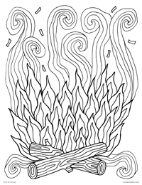Campfire - Log Camp Fire with Smoke - Free Printable Coloring Page for Adults and Kids, by leiahmjansen.com @oleiah