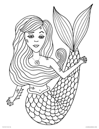Mermaid - Little Mermaid Fish Girl - Free Printable Coloring Page for Adults and Kids, by leiahmjansen.com @oleiah