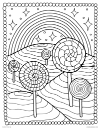Lollipops & Rainbow - Candyland Candy Mountain Psychedelic World - Free Printable Coloring Page for Adults and Kids, by leiahmjansen.com @oleiah