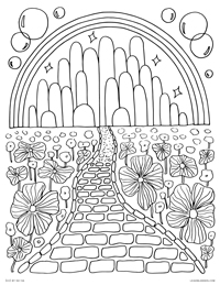 Emerald City in the Land of Oz - Wizard of Oz Yellow Brick Road and Poppy Field - Free Printable Coloring Page for Adults and Kids, by leiahmjansen.com @oleiah