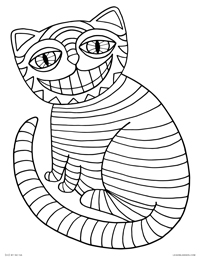 Cheshire Cat - Striped Smiling Cat like Alice in Wonderland - Free Printable Coloring Page for Adults and Kids, by leiahmjansen.com @oleiah
