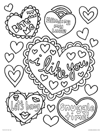Naughty Valentine's Hearts - Adult Valentines, Bite Me, Let's Bang, Snuggle Time, I Like You, Sending My Love - Free Printable Coloring Page for Adults and Kids, by leiahmjansen.com @oleiah