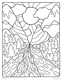 Mountain Pass Landscape - Peaceful Nature Scene - Free Printable Coloring Page for Adults and Kids, by leiahmjansen.com @oleiah