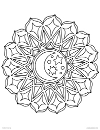 Moon Mandala - Geometric Celestial Moon and Stars Mandala - Free Printable Coloring Page for Adults and Kids, by leiahmjansen.com @oleiah