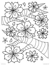 Cherry Blossoms - Falling Cherry Blossom Flowers - Free Printable Coloring Page for Adults and Kids, by leiahmjansen.com @oleiah
