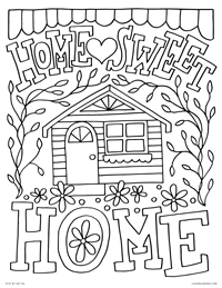 Home Sweet Home - Cute House Saying - Free Printable Coloring Page for Adults and Kids, by leiahmjansen.com @oleiah