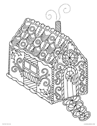 Decorated Candy Gingerbread House - Happy Holidays - Free Printable Coloring Page for Adults and Kids, by leiahmjansen.com @oleiah