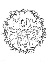 Merry Christmas Wreath and Holly - Happy Holidays - Free Printable Coloring Page for Adults and Kids, by leiahmjansen.com @oleiah
