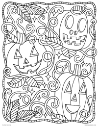 Pumpkin Patch Jack-o-Lanterns & Vines - Happy Halloween - Free Printable Coloring Page for Adults and Kids, by leiahmjansen.com @oleiah