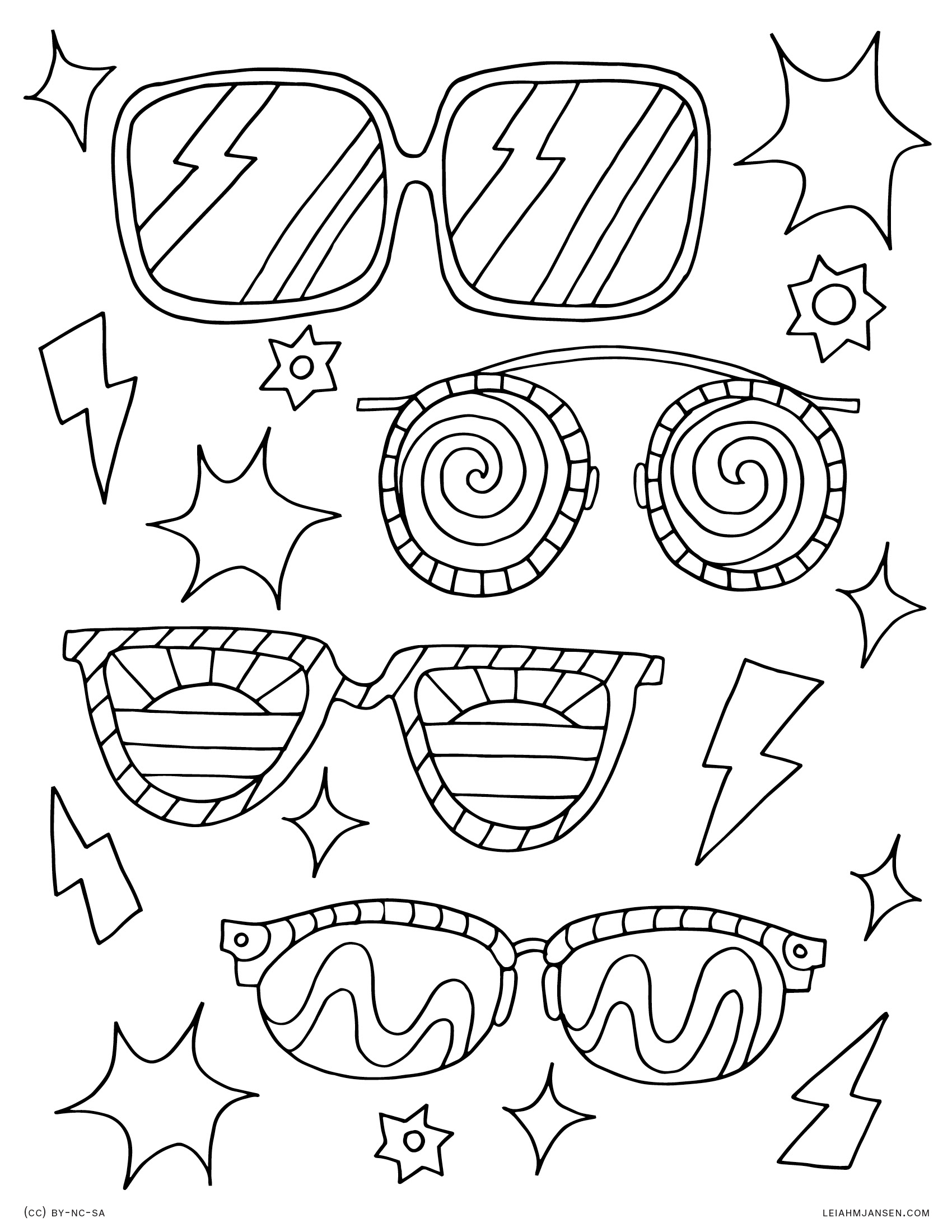 Glasses Coloring Printable Pages Sunglasses Template Clip Clipart Kids ...