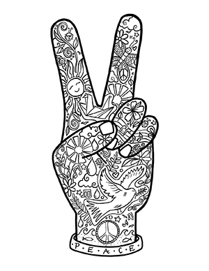 Soul Flower Peace Sign Peace Fingers Coloring Page