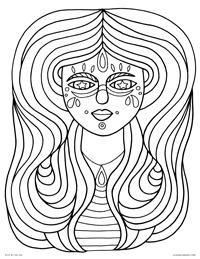 Flowy Hair Woman - Festi Magick Hippie Girl - Free Printable Coloring Page for Adults and Kids, by leiahmjansen.com @oleiah