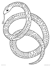 Tribal Snake - Decorative Coiled Snake with Tongue - Free Printable Coloring Page for Adults and Kids, by leiahmjansen.com @oleiah