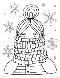 Cozy Scarf Girl - Winter Scarf Snowflakes - Free Printable Coloring Page for Adults and Kids, by leiahmjansen.com @oleiah