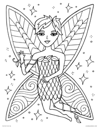 Magical Fairy Girl - Fairy Wings Faerie Pixie - Free Printable Coloring Page for Adults and Kids, by leiahmjansen.com @oleiah