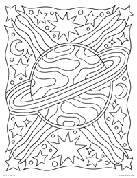 Outer Space Planet - Psychedelic Saturn - Free Printable Coloring Page for Adults and Kids, by leiahmjansen.com @oleiah