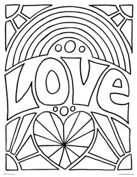 Love - Funky Retro Love Poster with Rainbow and Hearts - Free Printable Coloring Page for Adults and Kids, by leiahmjansen.com @oleiah