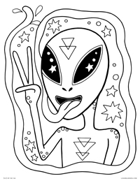 Peace Alien - Funky Alien Dude Sticking Out Tongue - Free Printable Coloring Page for Adults and Kids, by leiahmjansen.com @oleiah
